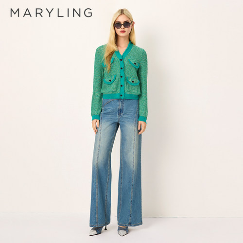 MARYLING绿双葱流苏开衫