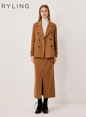 MARYLING玛俪琳2025秋季新品百搭驼色平驳领大衣外套A1FGW90010