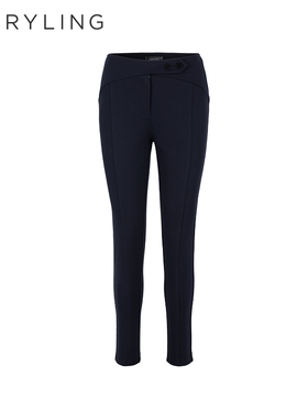 MARYLING玛俪琳冬新品深蓝色弧形线剪裁修身弹力裤A1EHW51300