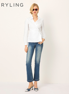 MARYLING玛俪琳2025春季新品V领不对称腰白色衬衫A1FCW20330
