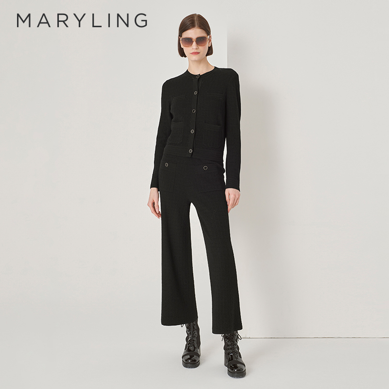 MARYLING黑色圆领针织开衫