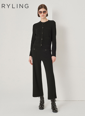 MARYLING玛俪琳秋季新品黑色圆领针织羊毛开衫A1DGW08560