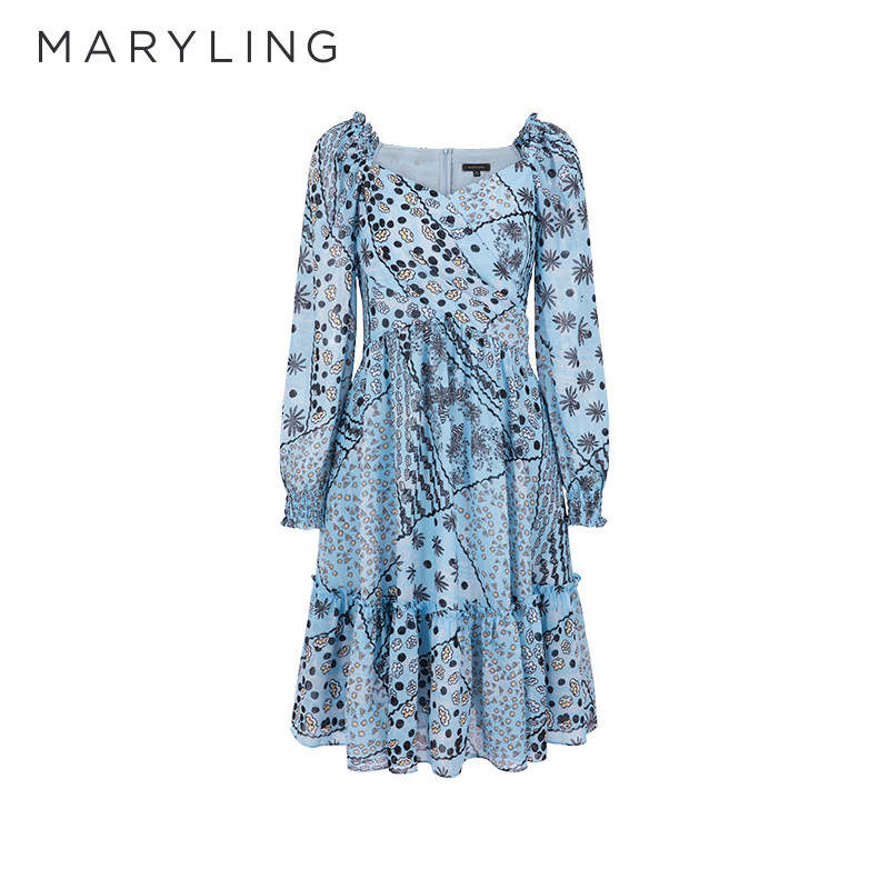 【海底花园】MARYLING玛俪琳24春新品V领印花连衣裙A1DBW61480