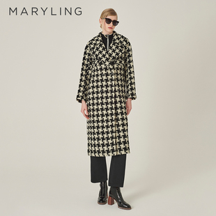 MARYLING玛俪琳冬季 翻领千鸟格H型大衣外套A1EHW93220 新品