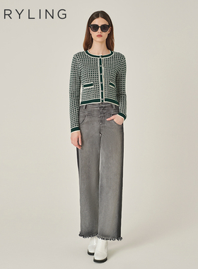 MARYLING玛俪琳秋季新品灰黑色水洗牛仔九分阔腿裤A1EGW56060