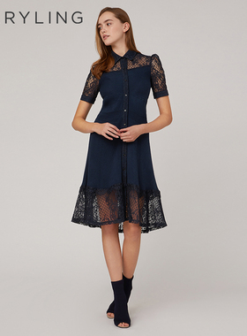 MARYLING玛俪琳初秋新品午夜蓝针织连衣裙优雅连衣裙A1CBW04630