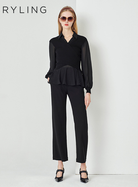 MARYLING玛俪琳春秋黑色经典直筒休闲西裤A1DBW51170