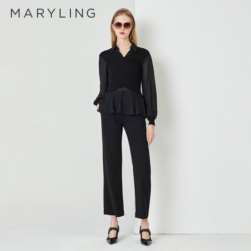 MARYLING黑色直筒西裤