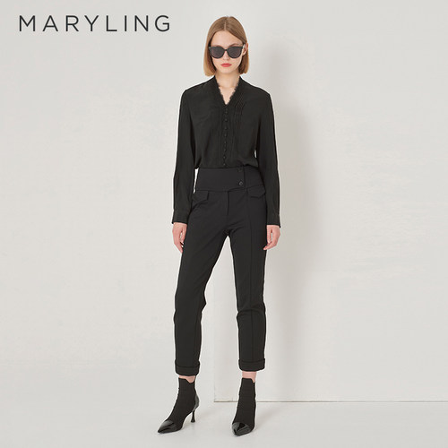 MARYLING黑色收身长裤