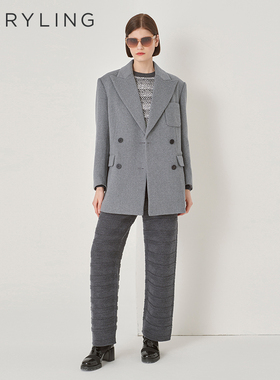 MARYLING玛俪琳初冬新品灰色西装式双排扣短款大衣A1DHW93480