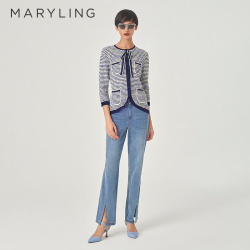 MARYLING蓝白条针织开衫