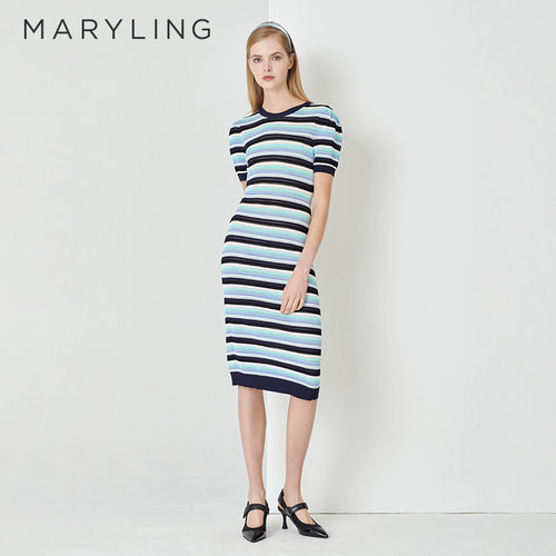 MARYLING圆领短袖针织连衣裙