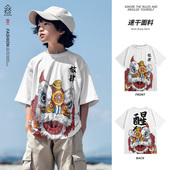 新款 国潮童装 短袖 夏季 t恤男孩醒狮中国风儿童中大童半袖 圆领上衣