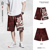 新款 国潮醒狮速干短裤 男中国风宽松薄款 2025夏季 运动沙滩五分裤 子
