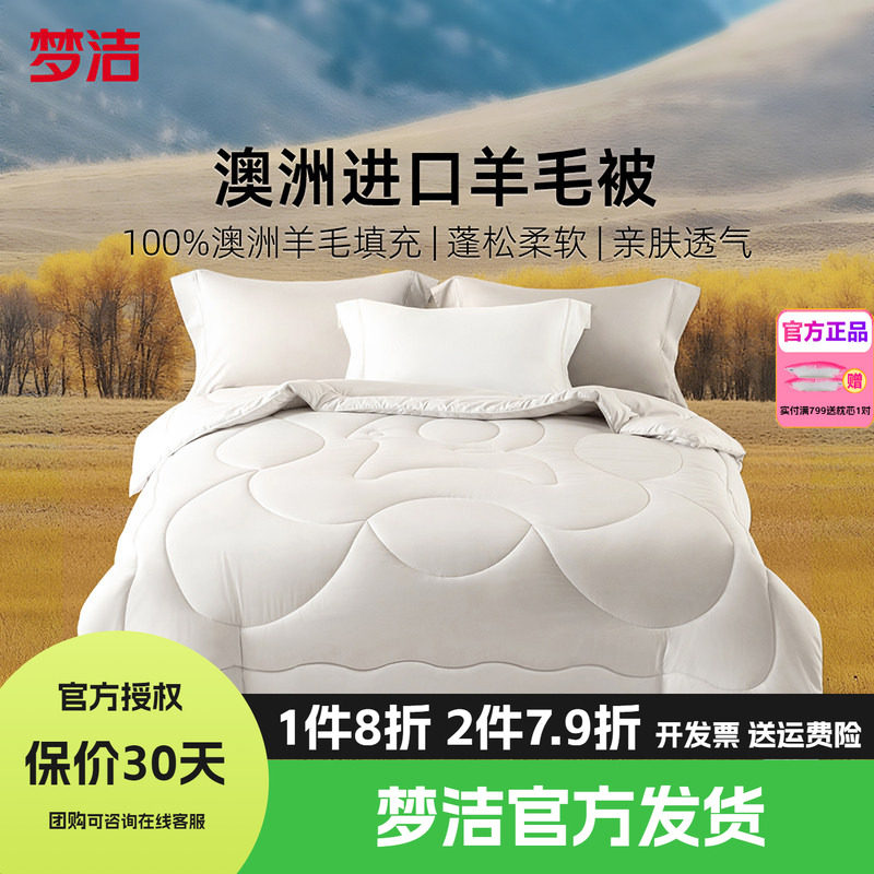 梦洁澳洲进口羊毛被春秋被冬被被子学生宿舍保暖被芯加厚布利斯