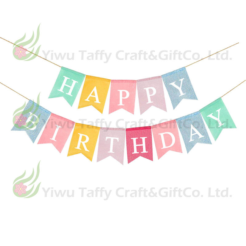 欧美生日派对装饰仿麻燕尾旗拉花 HAPPY  birthday麻布彩旗