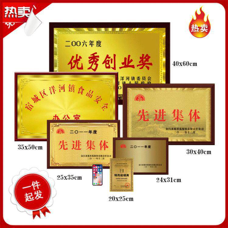 仿胡桃木奖牌金箔授权牌定做证书优秀企业单位荣誉经销商牌匾定制 - 实物图