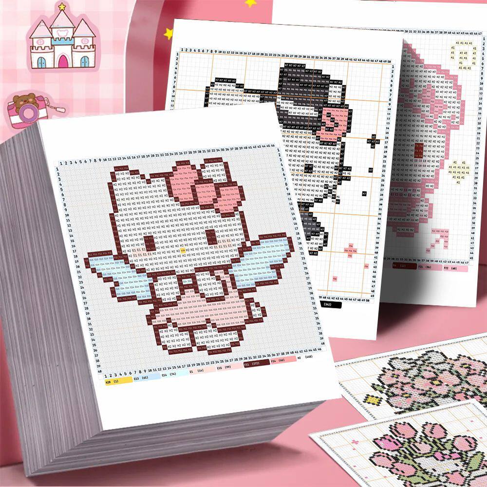 64贴HelloKitty像素风拼豆图纸贴纸爆款可爱卡通ins风高颜值贴画
