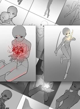 144张爆款oc绘画素材贴纸ins风创意人体结构动态速写装饰手账diy