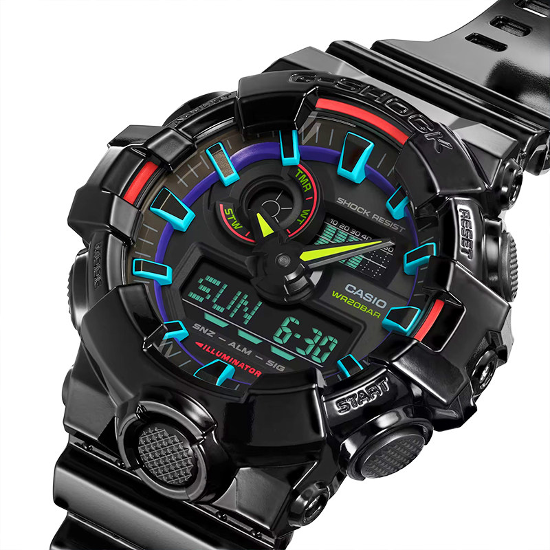 卡西欧gamers rgb系列电竞游戏霓虹色彩运动手表男女ga-700rgb-1a