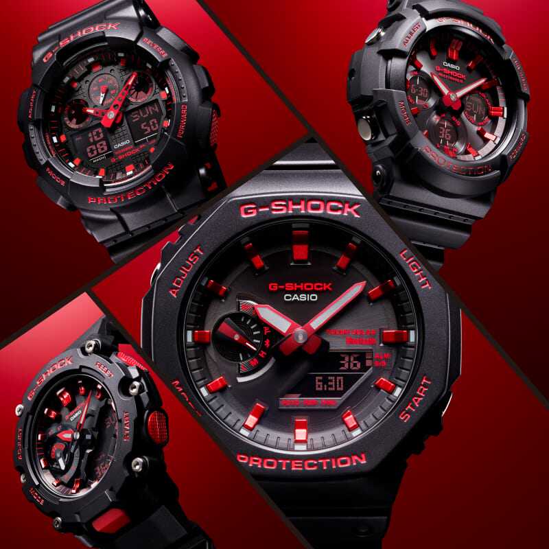 卡西欧手表男40周年小红焱系列红色精灵火焰岩浆ga-100bnr-1a