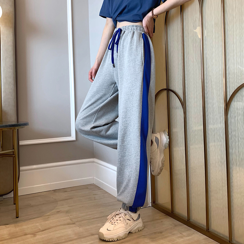 Real shot original Sufeng women's pants spring and autumn Korean new fashion loose casual contrast stitching striped sports pants