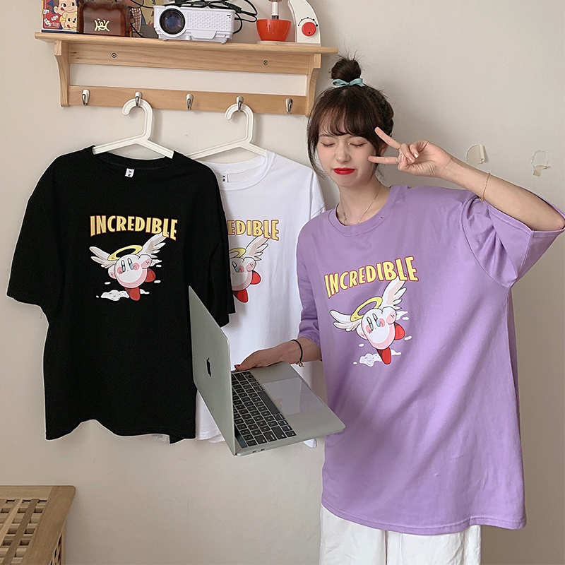 Real shooting college style spring Korean fashion loose short sleeve t-shirt female students versatile round neck print top