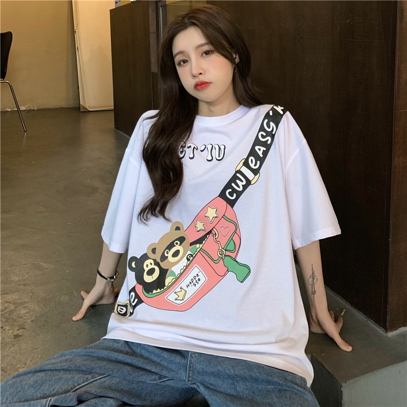 Real shot of Harajuku style short sleeve T-shirt for Korean women's fashionable and easy to wear student's large size top