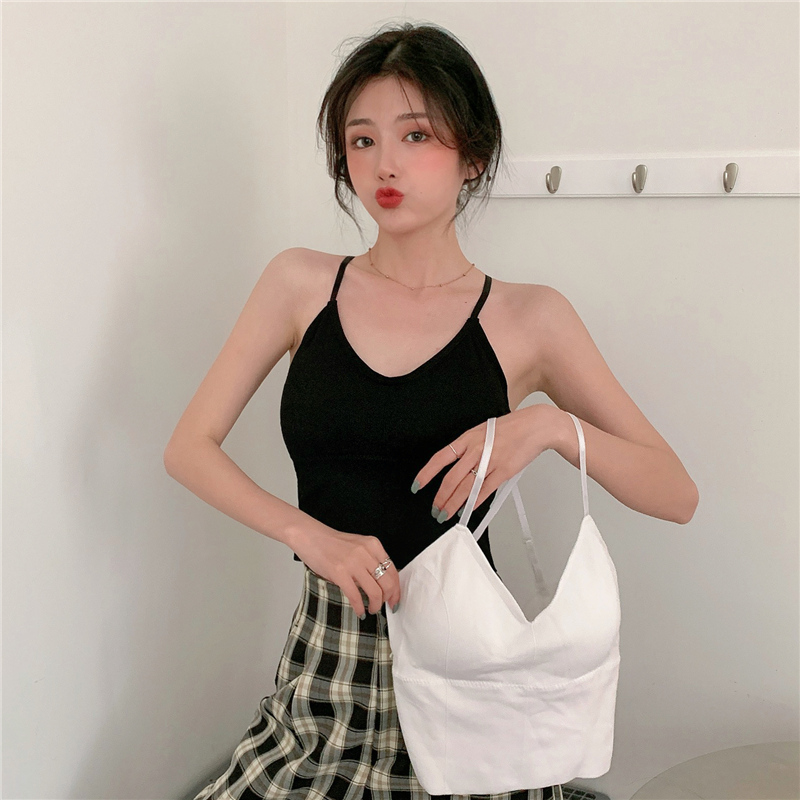 實拍夏韓版時尚抹胸肩帶打底衫背心內衣少女上衣外穿黑色裹胸