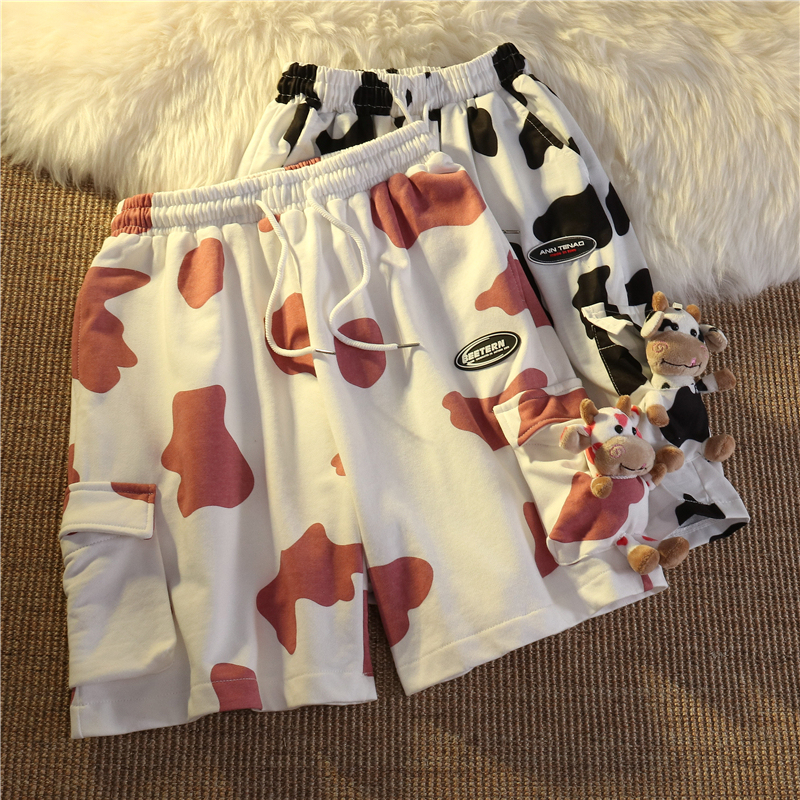 Real shot 2021 summer Korean fashion loose fitting cow pants + casual shorts for students with dolls
