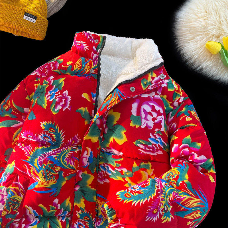 情侣装羊羔毛东北大花布棉袄外套男冬季新款棉衣加厚国潮大码棉服,男装,棉衣,淘宝优惠券,粉丝福利购,淘宝优惠卷