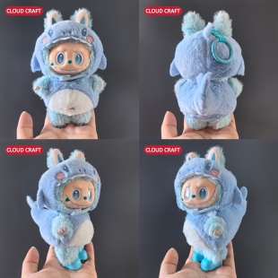 labubu娃衣站姿17cm蓝色鲨鱼套装前方高能希望拉布布一二三代娃衣