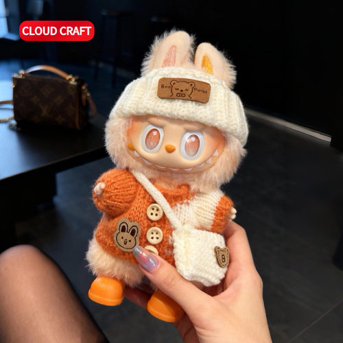 适用labubu第三代娃衣前方高能橙毛衣套装新款拉布布一二三代娃衣