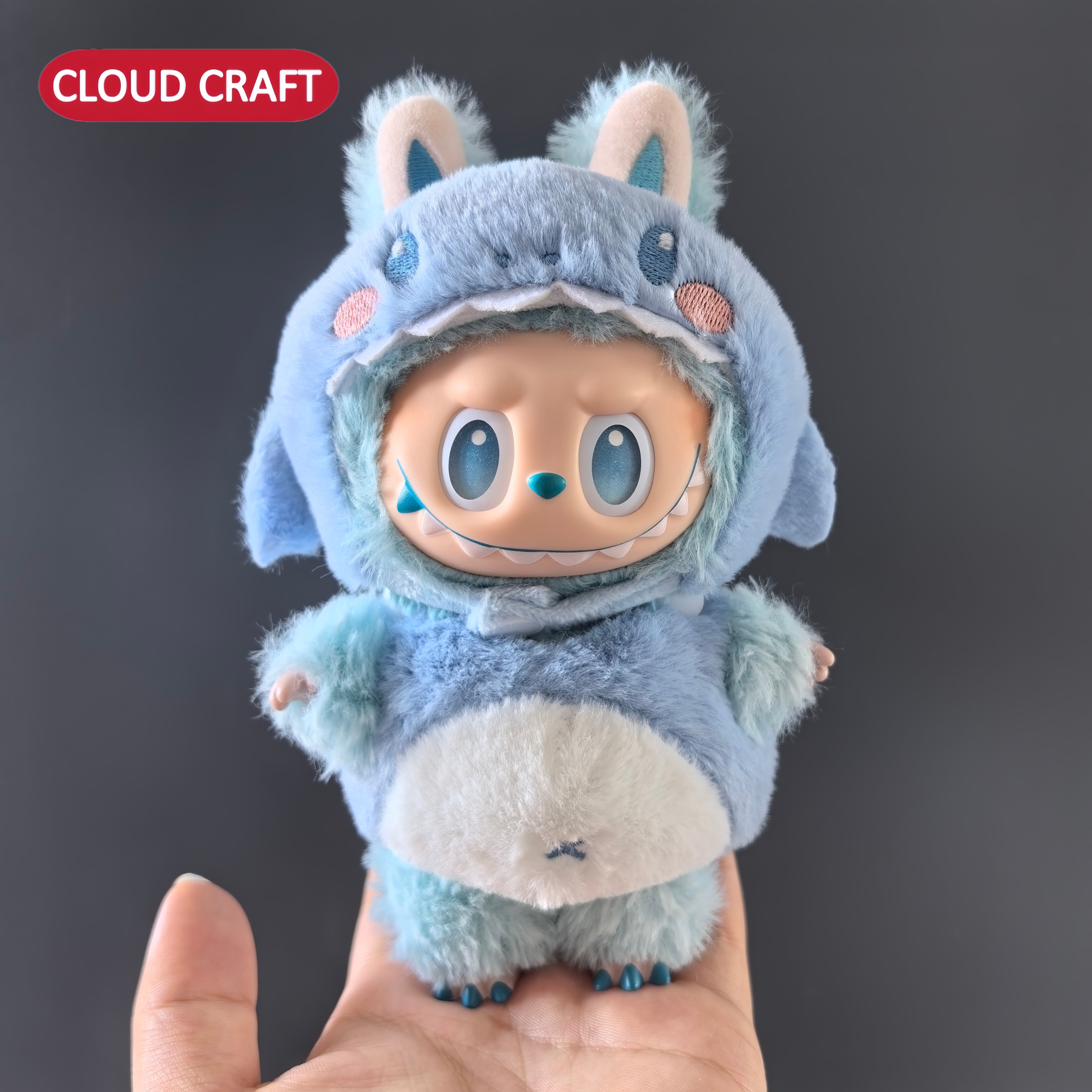 拉布布一二三代娃衣15cm17cm蓝色鲨鱼套装前方高能labubu新款娃衣
