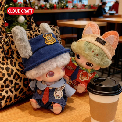 适用dimoo新生娃衣可爱兔子警官狐狸尼克套装DIMOO搪胶公仔衣服