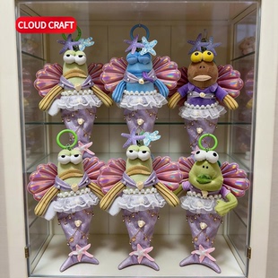 适用比奇堡居民们娃衣紫罗兰美人鱼套装打工鱼愣愣鱼毛绒玩偶着替