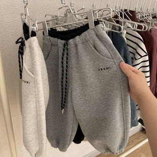 儿童韩范宽松百搭休闲长裤春秋薄款男童潮酷帅气拼色加绒运动卫裤