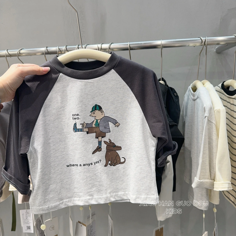 儿童纯棉休闲长袖t恤秋季新款男女童卡通撞色拼接内搭打底衫上衣,童装/婴儿装/亲子装,T恤,淘宝优惠券,粉丝福利购,淘宝优惠卷
