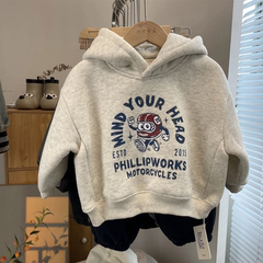 童装新款冬季加绒保暖套头衫上衣0-6岁男童卡通百搭连帽衫卫衣潮