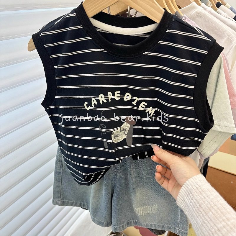夏季儿童韩系洋气条纹百搭无袖T恤衫男童时髦卡通狗狗印花背心潮,童装/婴儿装/亲子装,背心吊带,淘宝优惠券,粉丝福利购,淘宝优惠卷