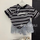 小男孩夏装 圆领纯棉打底衫 T恤宝宝休闲韩版 男童洋气时髦条纹短袖