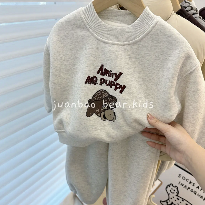 宝宝卡通加绒百搭两件套装男女童