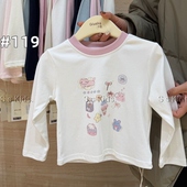女童拼色打底衫 韩国宝宝儿童韩系洋气可爱卡通印花长袖 T恤春装 薄
