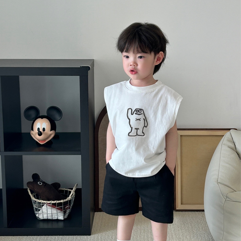 童装夏季男宝宝卡通印花无袖T恤新款中小童韩版休闲运动背心上衣