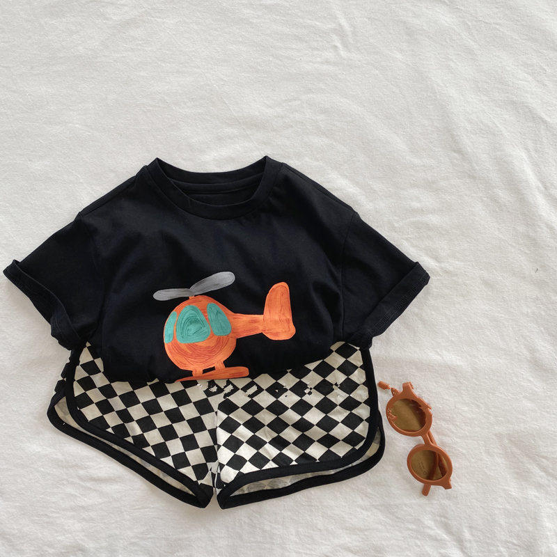 男童卡通直升机印花T恤黑色2026夏新款女宝纯棉圆领可爱短袖体恤,童装/婴儿装/亲子装,T恤,淘宝优惠券,粉丝福利购,淘宝优惠卷