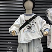 t恤纯棉拼色打底衫 韩国宝宝童装 男童帅气百搭长袖 新款 2026春秋装