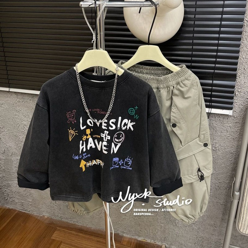 2026新款秋装男童潮酷帅气圆领长袖t恤中小童时髦做旧风内搭上衣,童装/婴儿装/亲子装,T恤,淘宝优惠券,粉丝福利购,淘宝优惠卷