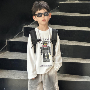 中小童酷帅卡通印花长袖T恤衫春秋装男童韩版宽松纯棉打底衫上衣