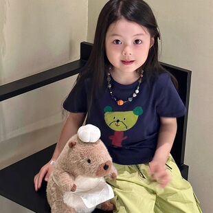 儿童夏装新款圆领短袖T恤衫男女宝宝洋气卡通百搭纯棉宽松上衣薄