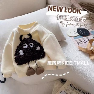 0-6岁男女童加绒加厚圆领卫衣冬季新款中小儿童洋气卡通套头上衣